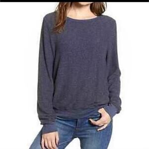 Wildfox Navy Blue Heathered  Baggy Beach Crew Neck Sweatshirt Size Large NWT